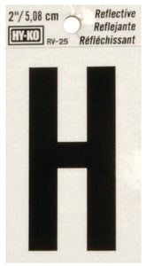Hy-Ko RV-25/H Reflective Letter, Character: H, 2 in H Character, Black Character, Silver Background, Vinyl